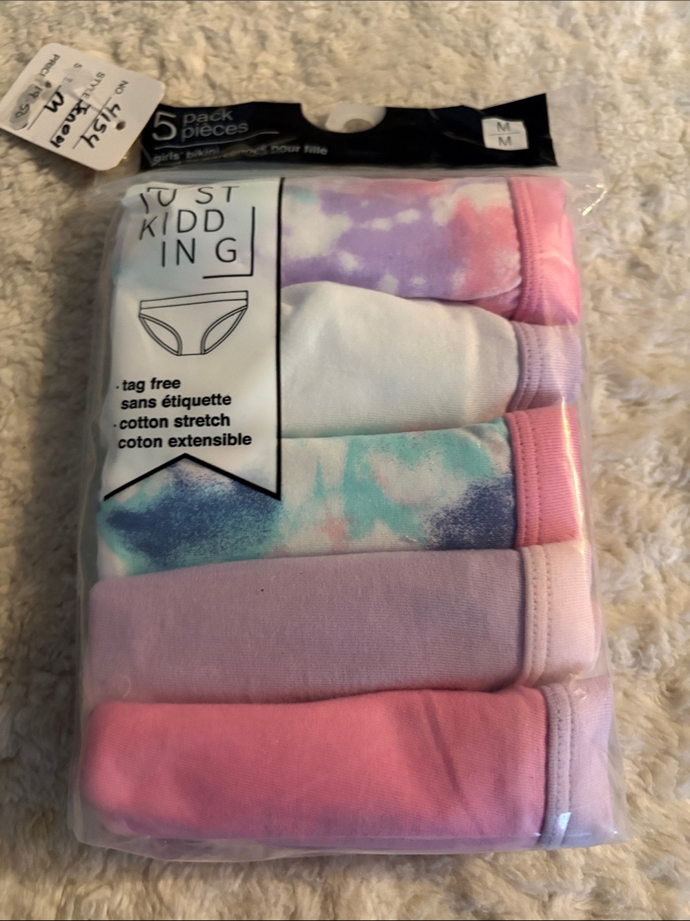 Just Kiddin' Girls' 5-Pack Cotton Stretch Underwear - Pastel Tie-Dye & Pink